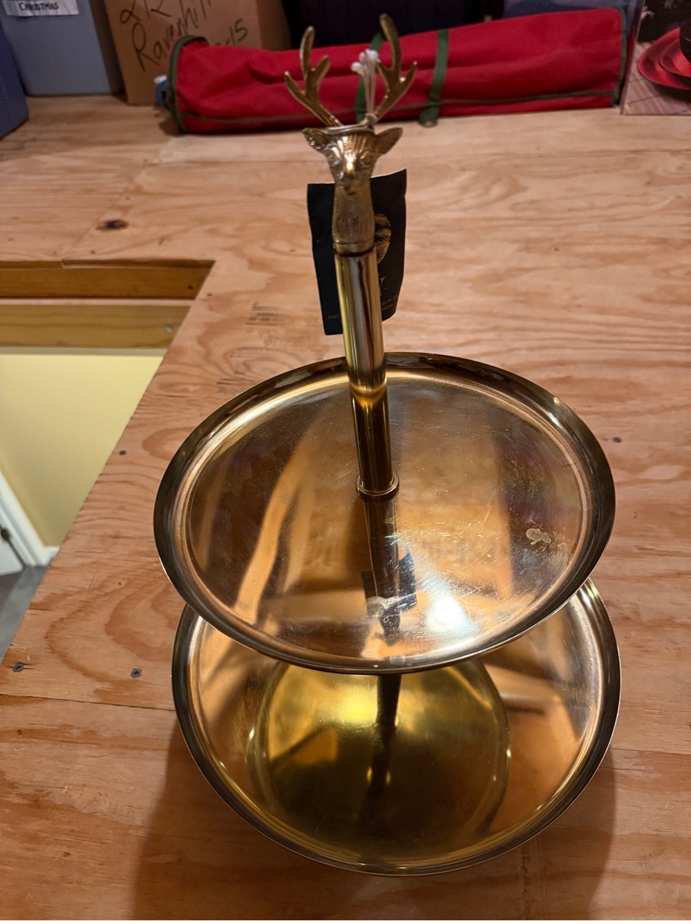 Two-Tier Gold Serving Stand with Deer Handle - Elegant Home Kitchen Display